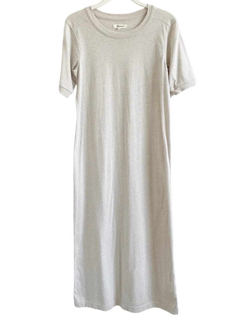Madewell S Beige Cream Long T-Shirt Short Sleeve Crew Neck Maxi Dress Festival